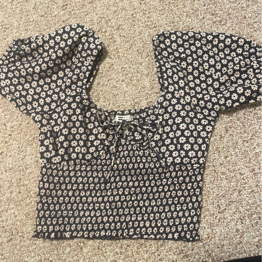 Billabong Top L Smoked Stretch Milkmaid Off Shoulder Short Puff Sleeve Cropped - Picture 3 of 6